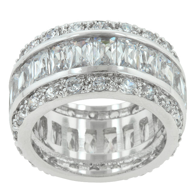 Precious Stars Silvertone Emerald and Round-Cut Cubic Zirconia 3-Row Eternity Band