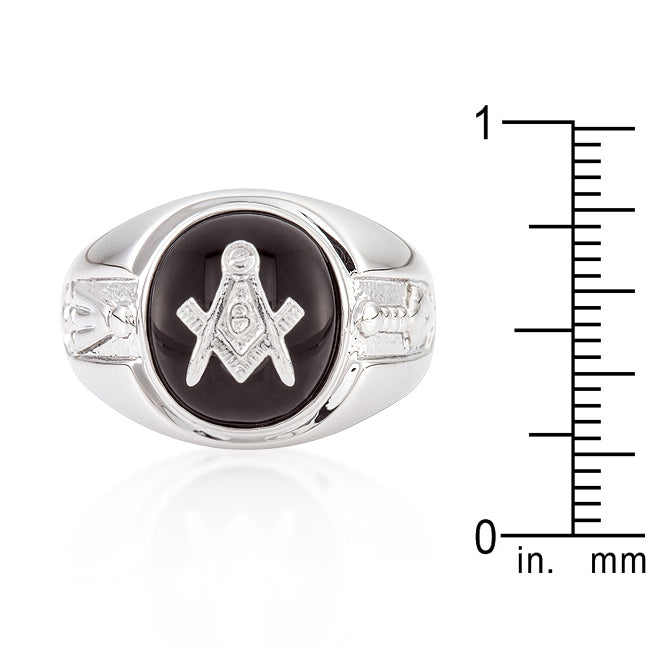 Precious Stars Silvertone Men's Black Onyx Masonic Ring