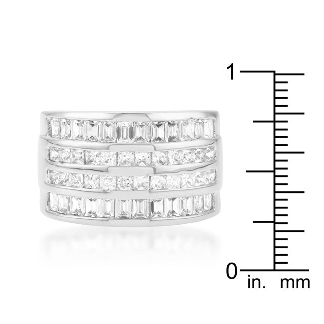 Precious Stars Silvertone Princess and Baguette-Cut Cubic Zirconia 4-Row Wide Band