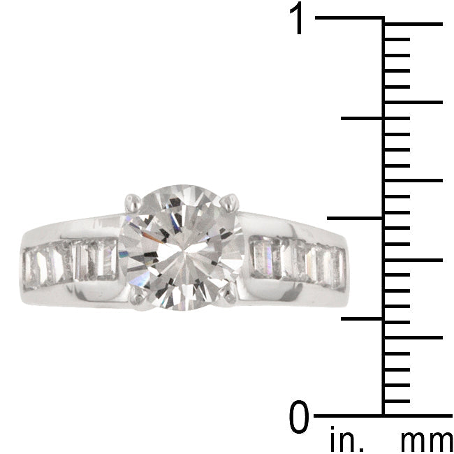 Precious Stars Silvertone Round and Baguette-Cut Cubic Zirconia Engagement Ring