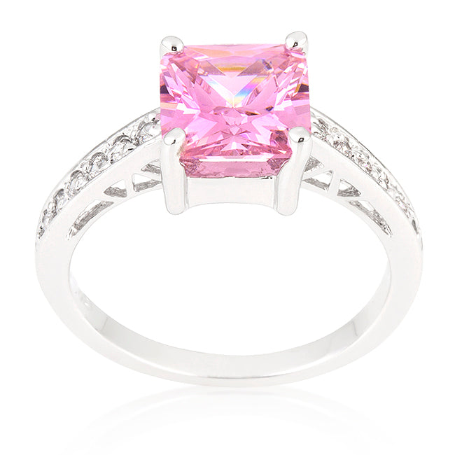 Precious Stars Silvertone Princess-cut Pink Cubic Zirconia Engagement Ring