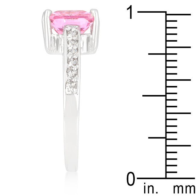 Precious Stars Silvertone Princess-cut Pink Cubic Zirconia Engagement Ring