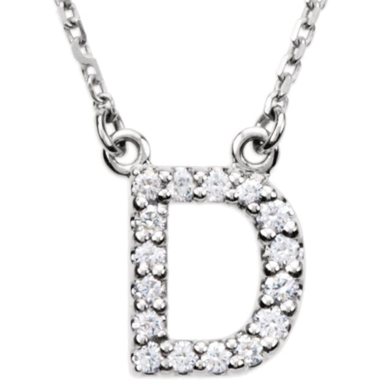 Unisex Genuine 14k White Gold 1/6 CTW White Diamond Natural Diamond Initial D Pendant Necklace