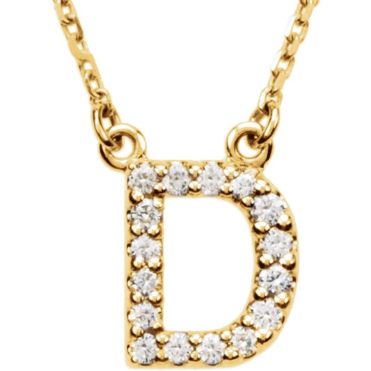 Unisex Genuine 14k Yellow Gold 1/8 CTW White Diamond Natural Diamond Initial D Pendant Necklace