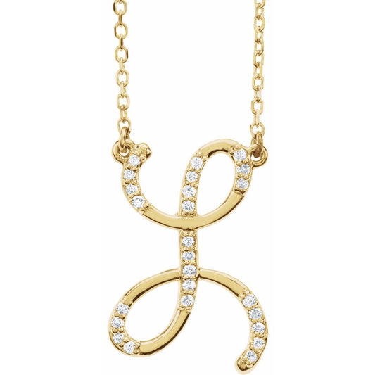 Genuine 14k Yellow Gold 0.10ct Diamond 0.72" Letter L Pendant 16" Initial Necklace