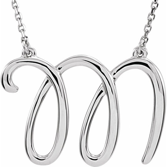 Authentic 925 Authentic Sterling Silver 0.94" Script Font A Letter 16" Initial Necklace