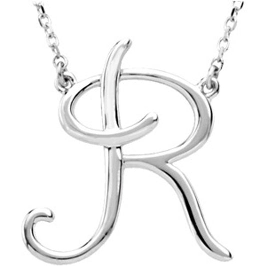 Authentic 925 Authentic Sterling Silver 0.77" Script Font N Letter 16" Initial Necklace