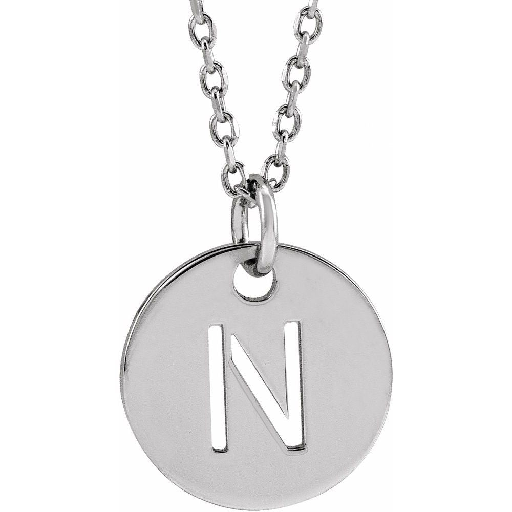 Authentic 925 Silver 0.39" Initial N Disc Letter Adjustable 16-18" Necklace