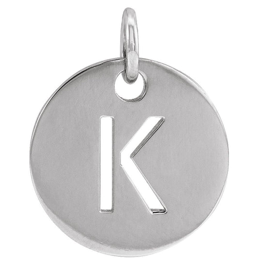 Authentic 925 Authentic Sterling Silver Initial K Disc 0.39" Pendant for Men or Women