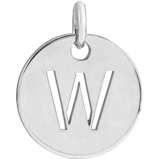 Authentic 925 Authentic Sterling Silver Initial W Disc 0.39" Pendant for Men or Women