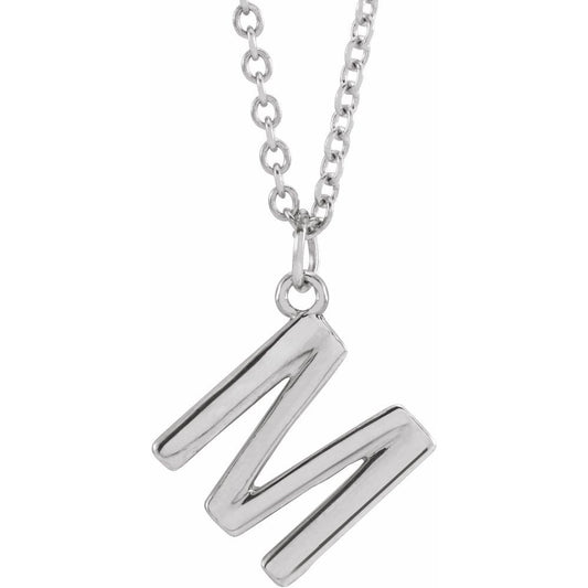 Authentic 925 Authentic Sterling Silver 0.36" Letter M Dangle Pendant 16" Initial Necklace
