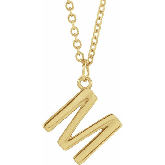18K Yellow Gold Plated 925 Silver 0.36" Letter M Dangling 16" Initial Necklace