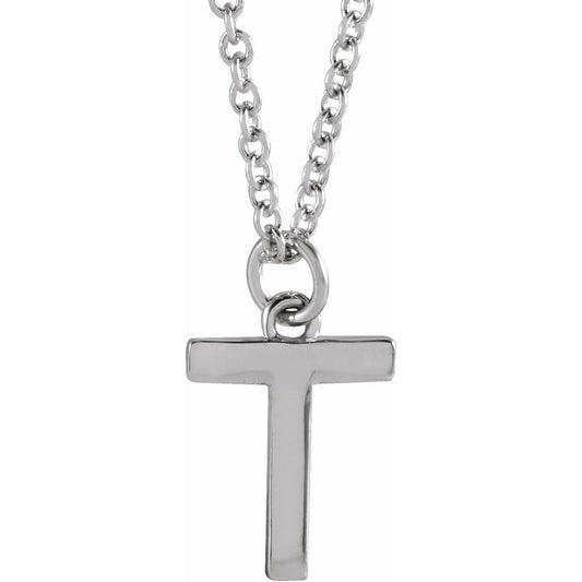 Authentic 925 Authentic Sterling Silver 0.37" Letter T Dangle Pendant 18" Initial Necklace