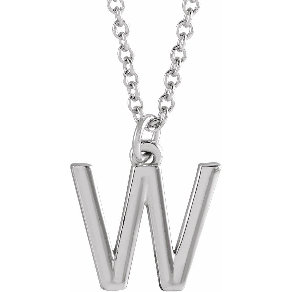 Authentic 925 Authentic Sterling Silver 0.37" Letter W Dangle Pendant 18" Initial Necklace