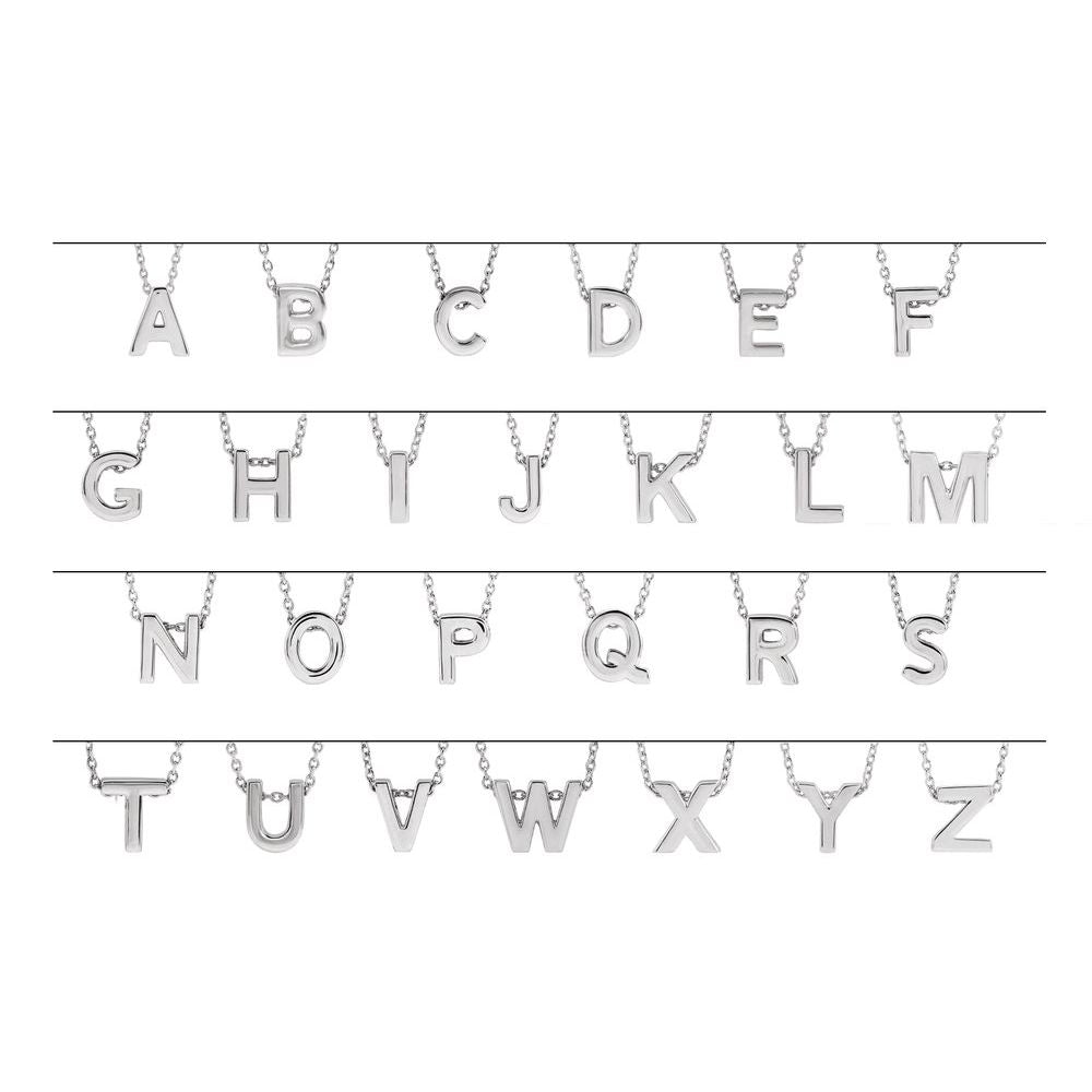 Genuine 14K White Gold 0.31" Initial Letter M Pendant Slide Adjustable 16-18" Necklace