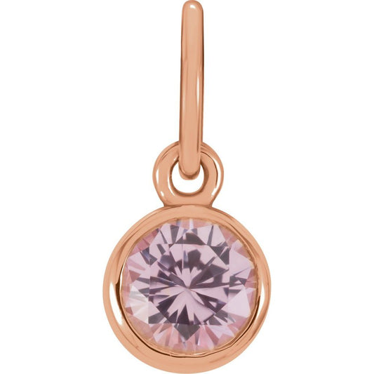 Genuine 14K Rose Gold 4mm Round Pink Tourmaline CZ Birthstone Women's Bracelet Charm