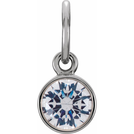 Genuine 14k White Gold 4mm Round Cubic Zirconia April Birthstone Women's Bracelet Charm