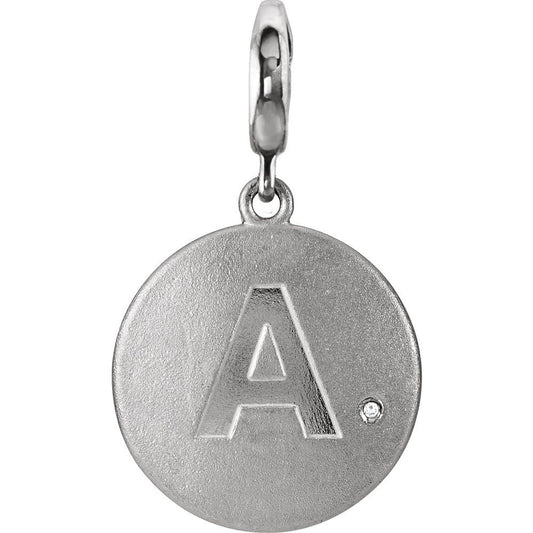 Authentic 925 Silver Initial Letter 0.005ct Diamond Accent Disc Women's Bracelet Charm