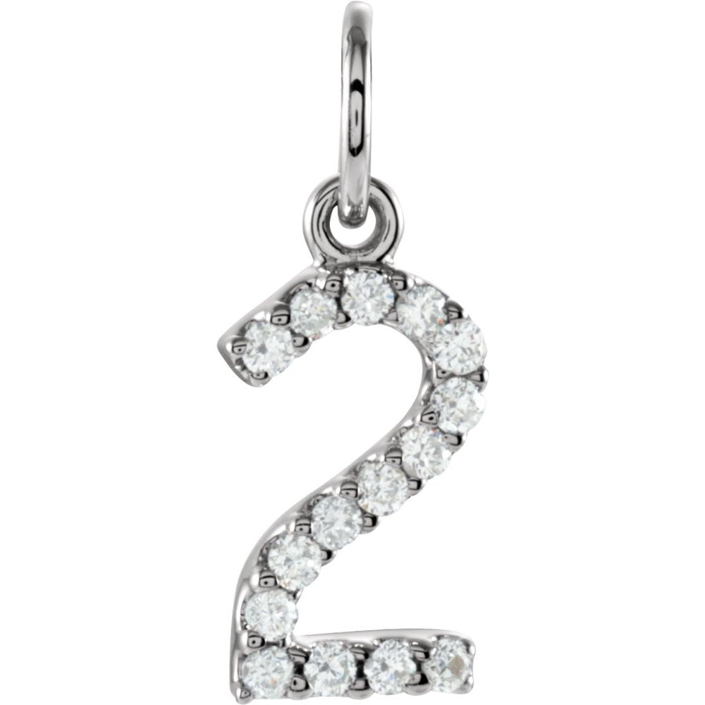 Genuine 14k White Gold .07 CTW Natural Diamond Numeral 2 Charm