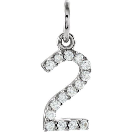 Genuine 14k White Gold .07 CTW Natural Diamond Numeral 2 Charm