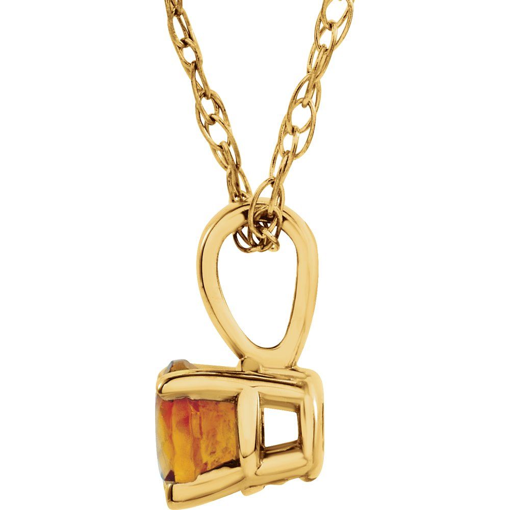 Genuine 14k Yellow Gold 3 mm Imitation Citrine Youth Solitaire 14" Necklace