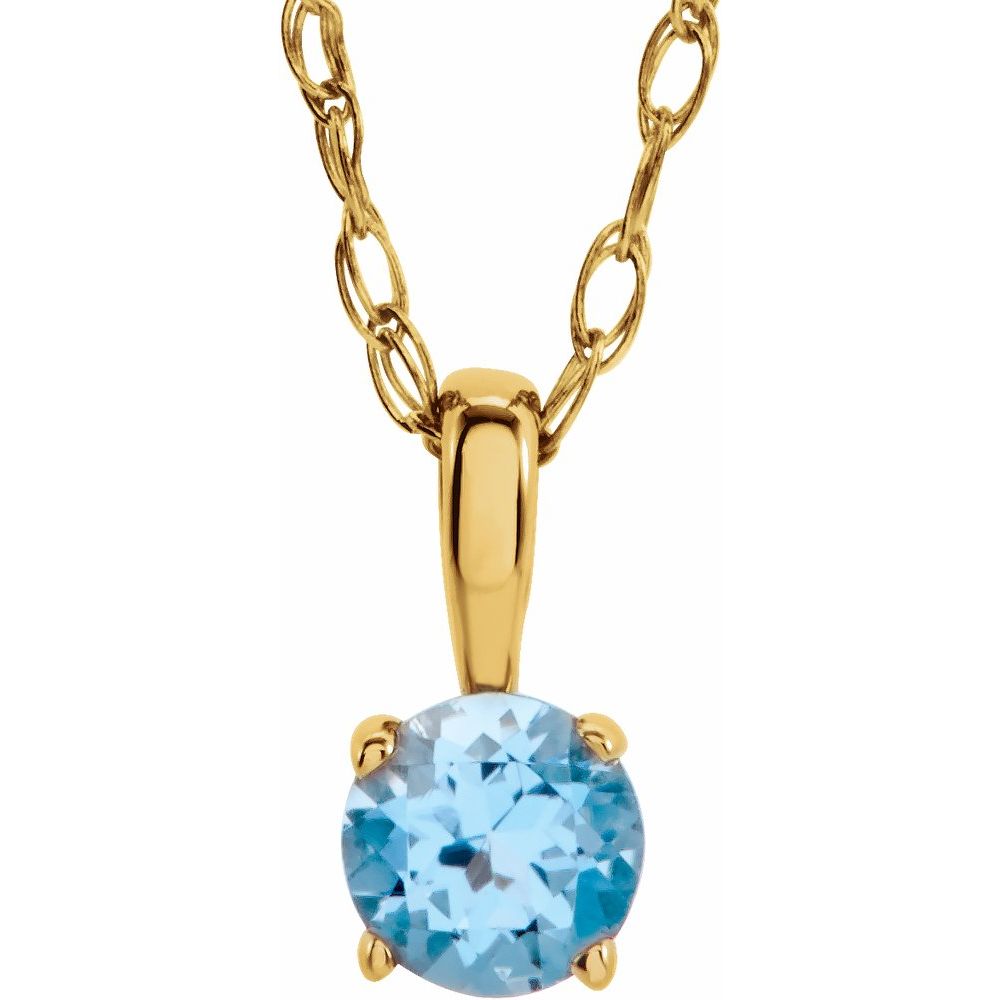 Genuine 14k Yellow Gold 3 mm Natural Swiss Blue Topaz Youth Solitaire 14" Necklace