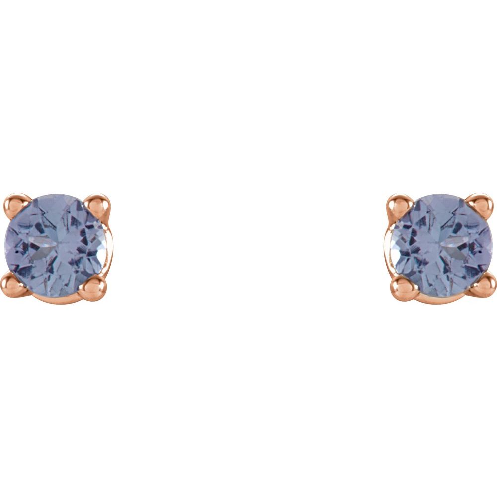 Genuine 14K Rose Gold 2.5 mm Natural Tanzanite Stud Earrings