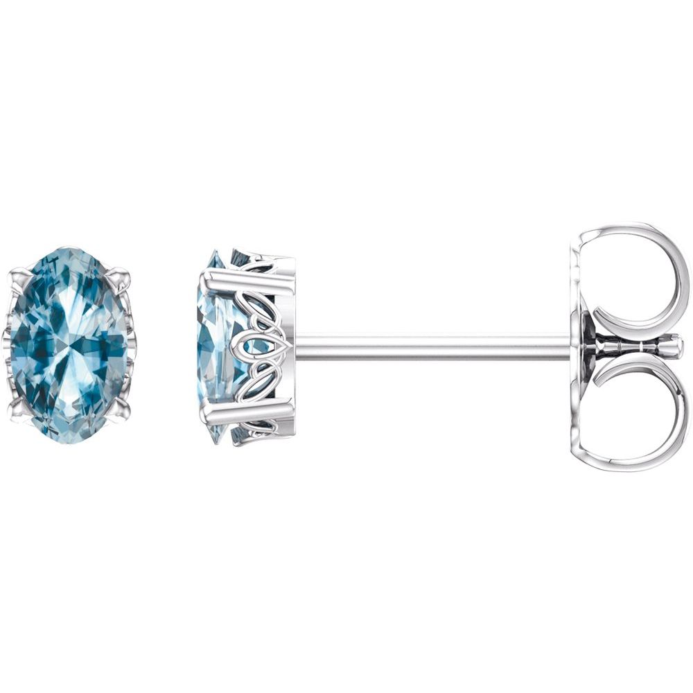 Genuine 14k White Gold Natural Sky Blue Topaz Oval Stud Earrings