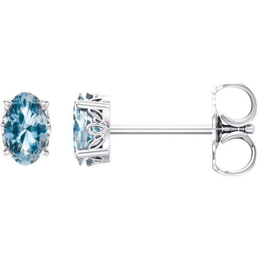 Genuine 14k White Gold Natural Sky Blue Topaz Oval Stud Earrings
