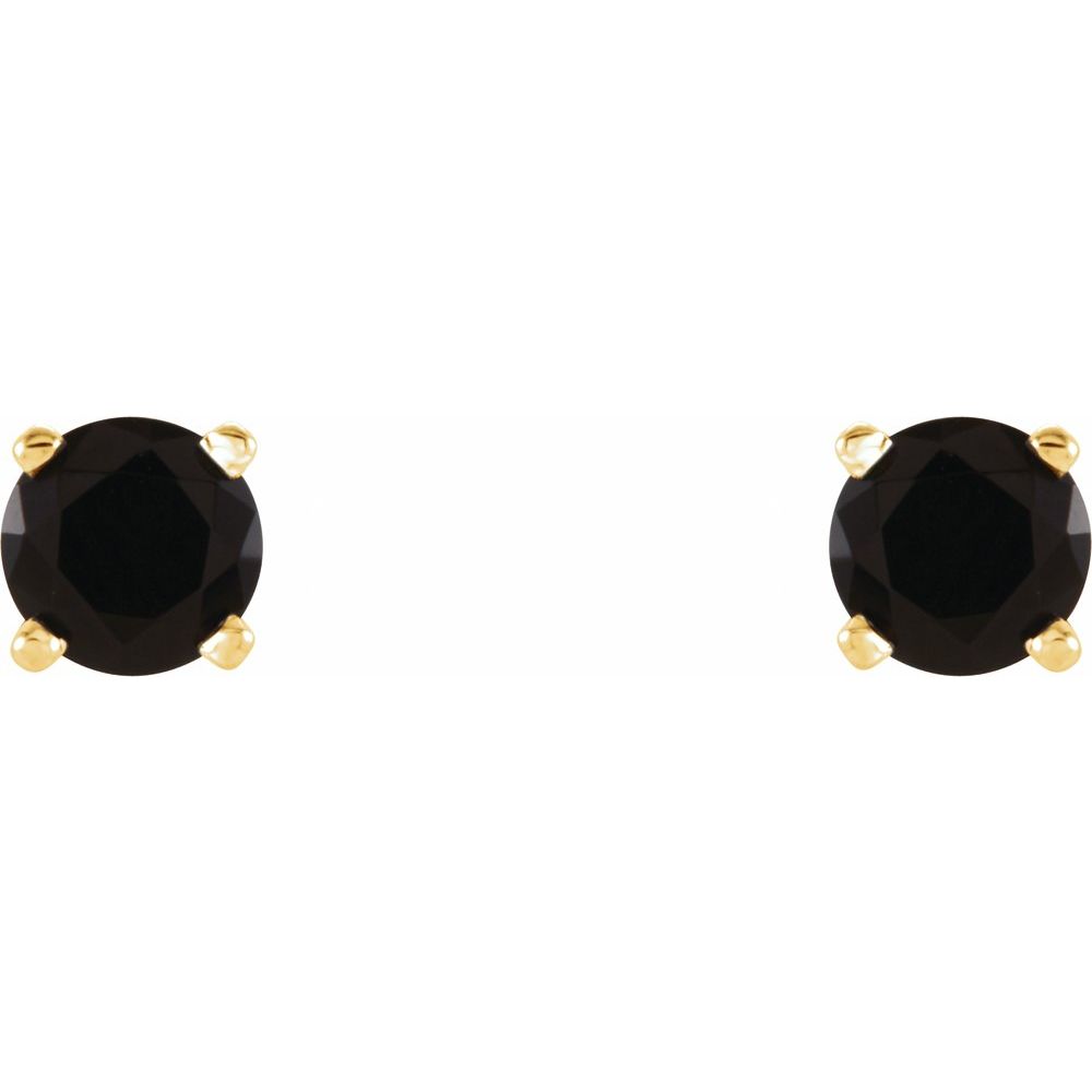 Genuine 14k Yellow Gold 4 mm Natural Black Onyx Stud Earrings