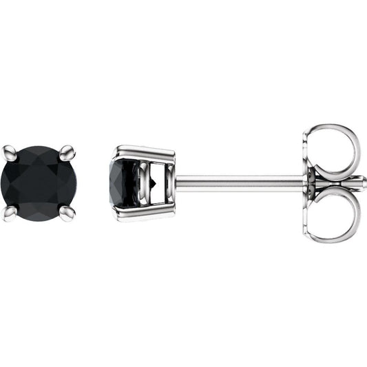 Genuine 14k White Gold 4 mm Natural Black Onyx Stud Earrings