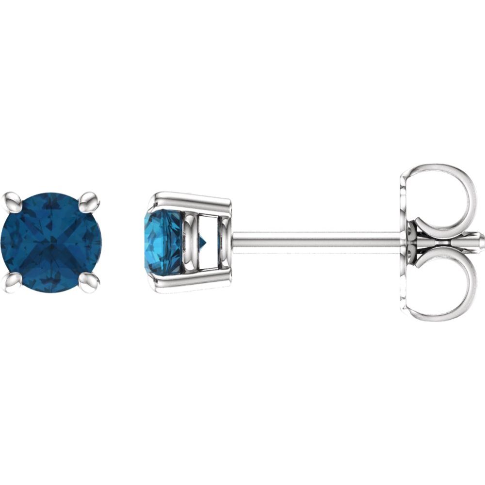 Genuine 14k White Gold 4 mm Natural London Blue Topaz Stud Earrings