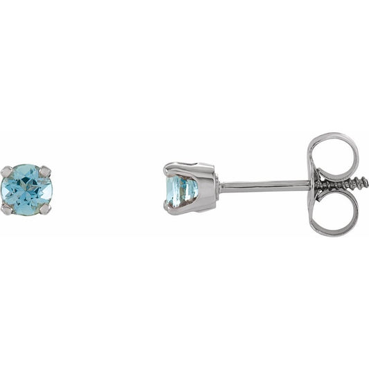 Genuine 14k White Gold Imitation Blue Zircon 3 mm Screwback Earrings