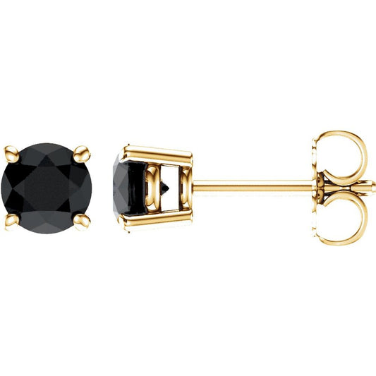 Genuine 14k Yellow Gold 5 mm Natural Black Onyx Stud Earrings
