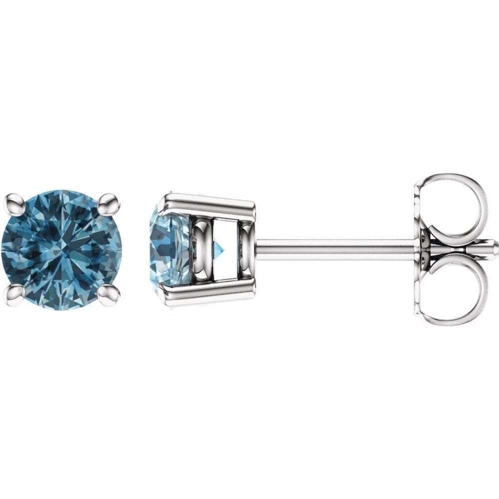 Genuine 14k White Gold 5 mm Natural Sky Blue Topaz Stud Earrings