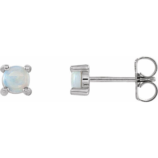 Genuine 14k White Gold 4 mm Natural White Opal Earrings