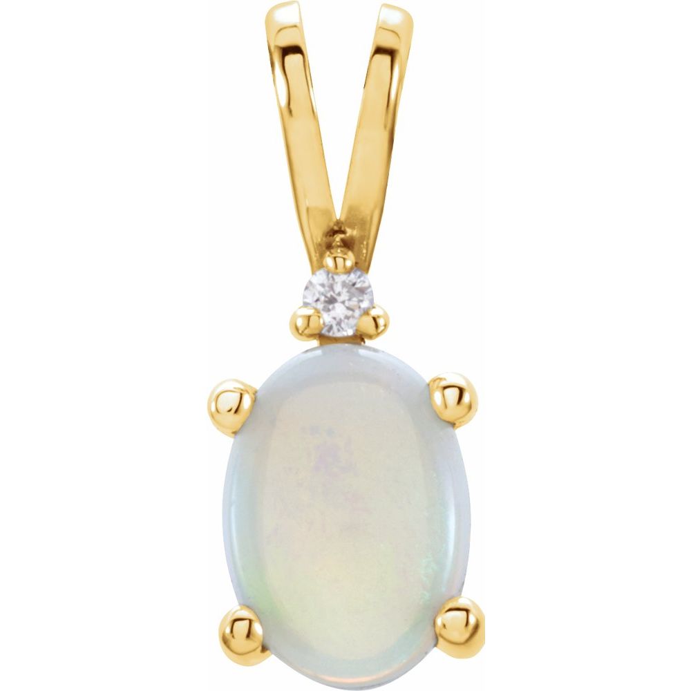 Genuine 14k Yellow Gold Womens Opal & .01 Diamond Pendant - No Chain