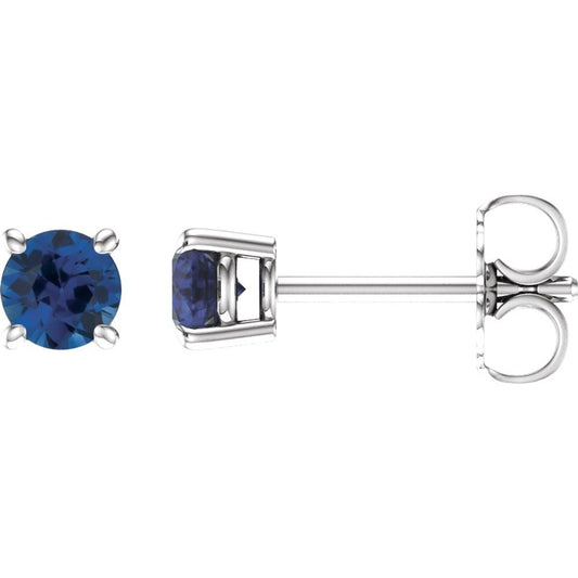 Genuine 14k White Gold 4 mm Lab-Grown Blue Sapphire Stud Earrings