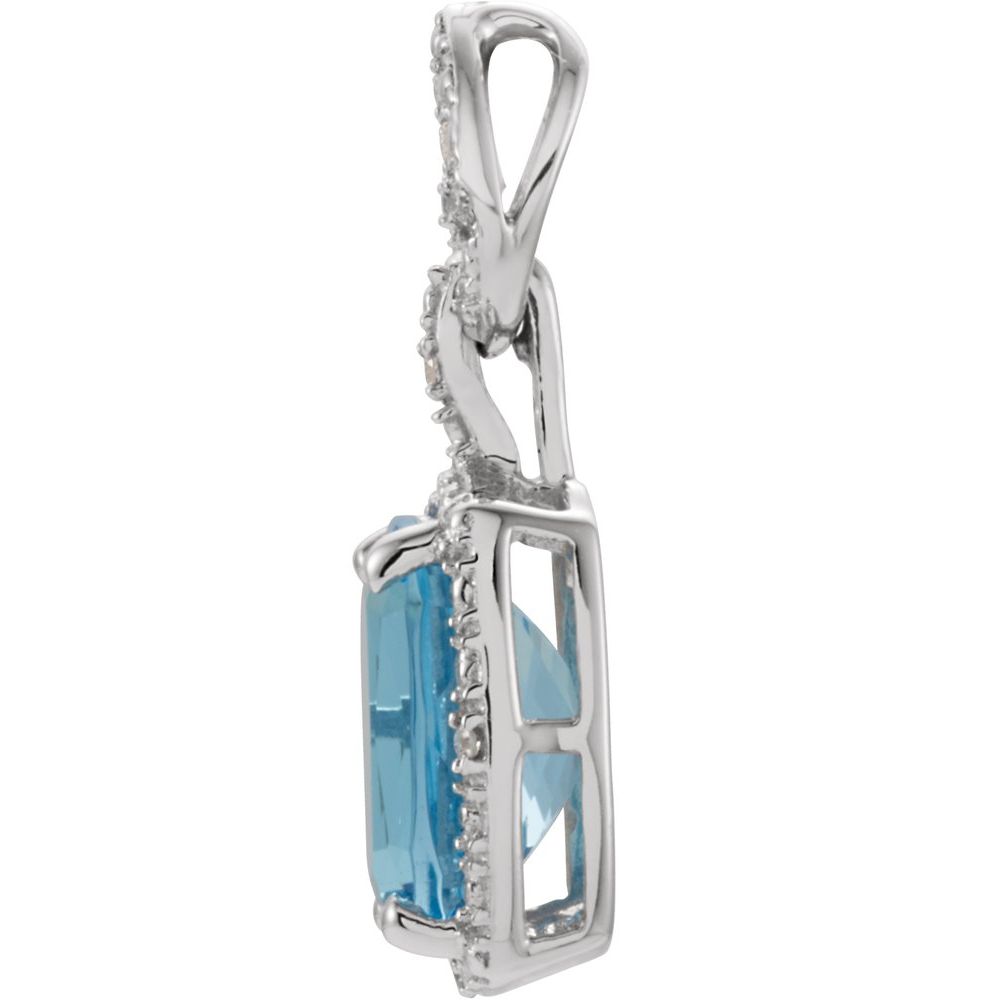 Genuine 14k White Gold Natural Swiss Blue Topaz & .025 CTW Natural Diamond Pendant
