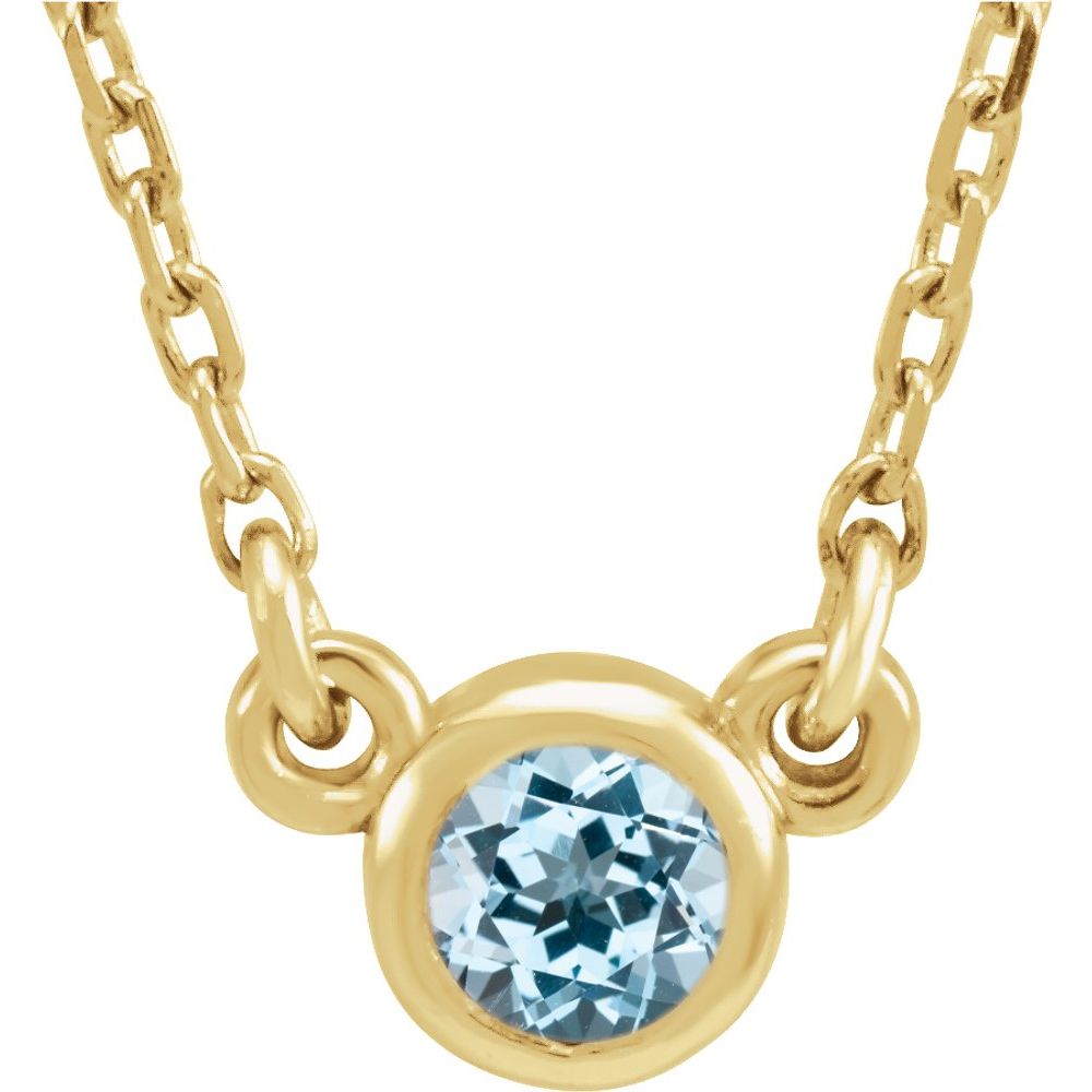 Genuine 14k Yellow Gold 3 mm Round Natural Sky Blue Topaz Solitaire 18" Necklace