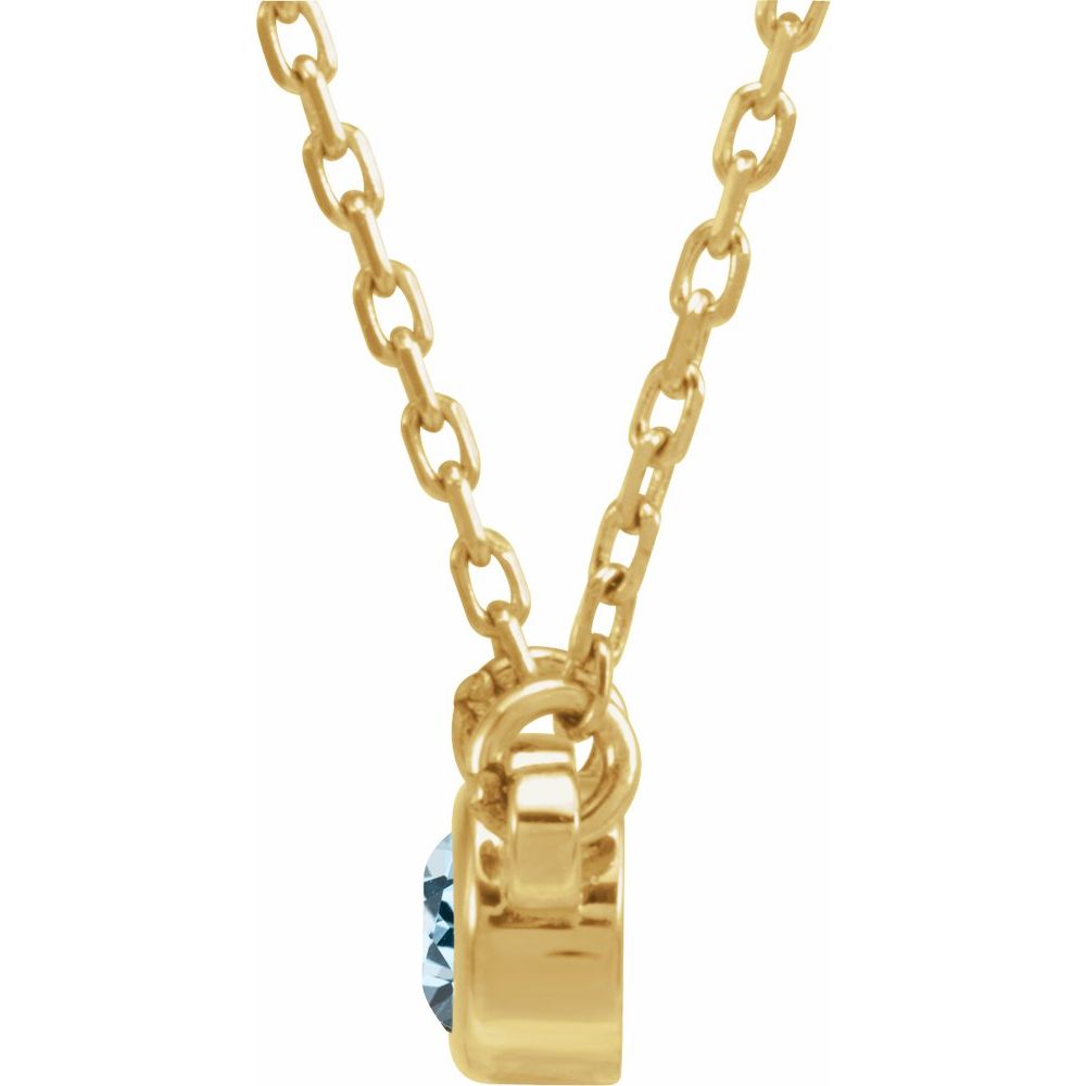 Genuine 14k Yellow Gold 3 mm Round Natural Sky Blue Topaz Solitaire 18" Necklace