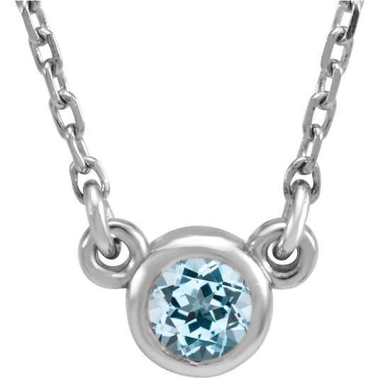 Genuine 14k White Gold 3 mm Round Natural Sky Blue Topaz Solitaire 18" Necklace