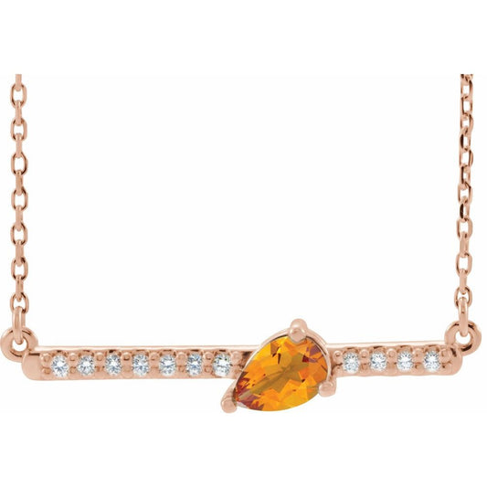 Genuine 14K Rose Gold Natural Citrine & 1/10 CTW Natural Diamond 18" Necklace