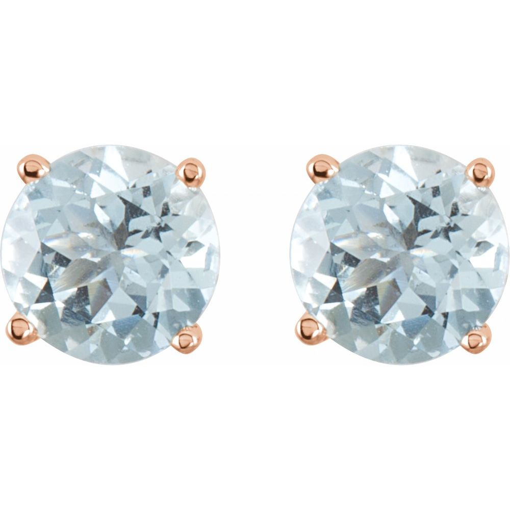 Genuine 14K Rose Gold 5 mm Natural Aquamarine Stud Earrings