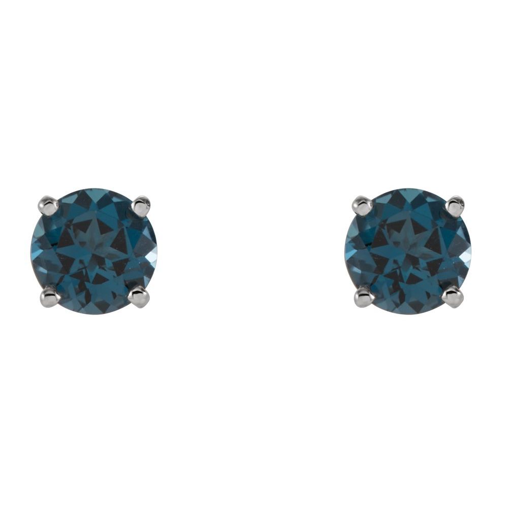 14k White Gold 5 mm Natural London Blue Topaz Stud Earrings