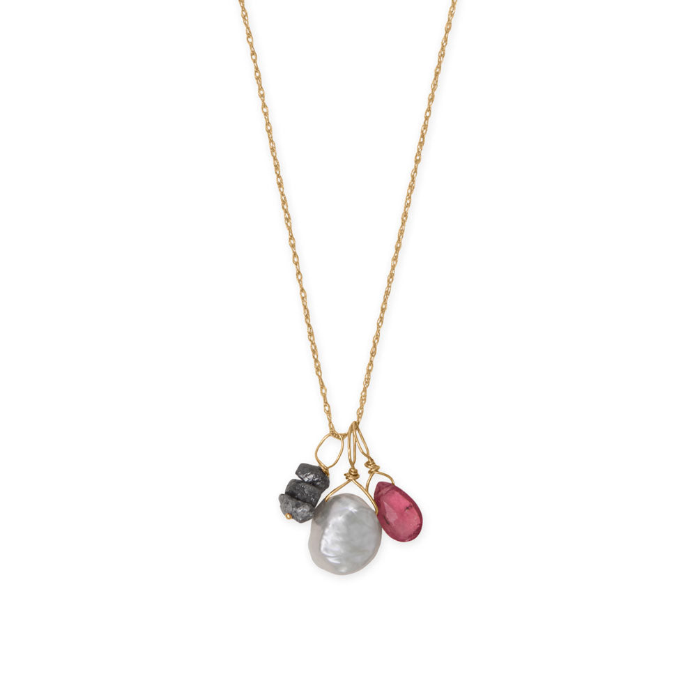 14k Yellow Gold Gemstone Birthstone 16" Necklace (January - December)