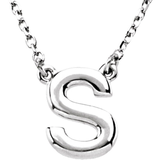 Authentic 925 Sterling Silver 0.38" Block Font Letter S 16" Initial Necklace