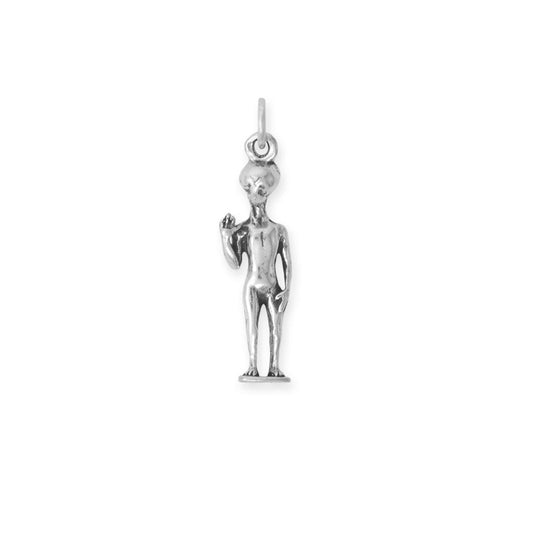Authentic Oxidized 925 Sterling Silver 3D Waving Alien Women's Charm for Bracelet or Necklace