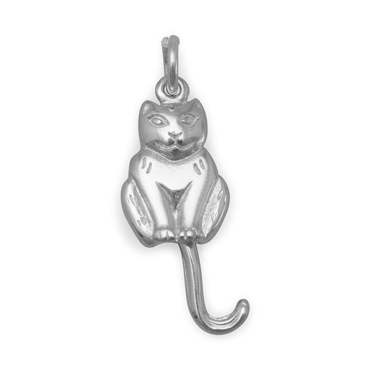 Authentic 925 Sterling Silver Cat with Movable Tail Women's Charm for Bracelet or Necklace