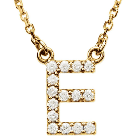 14K Yellow Gold 1/8 CTW White Diamond Natural Diamond Initial E Pendant Necklace